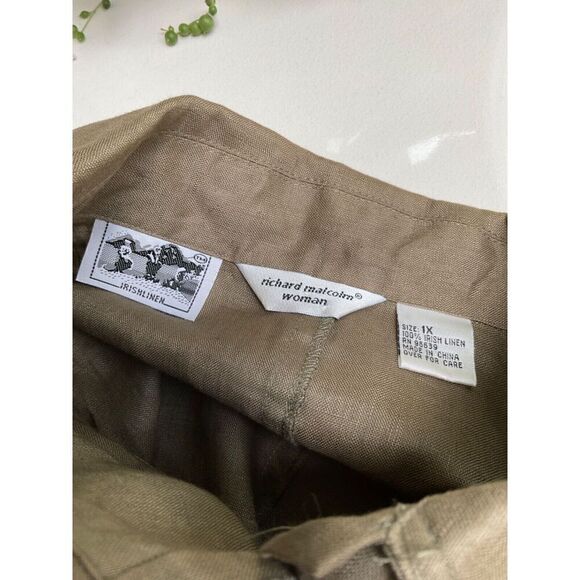 Richard Malcolm Woman Irish Linen Button Front Army Green 1X Lagen Boxy Boho - Picture 9 of 9